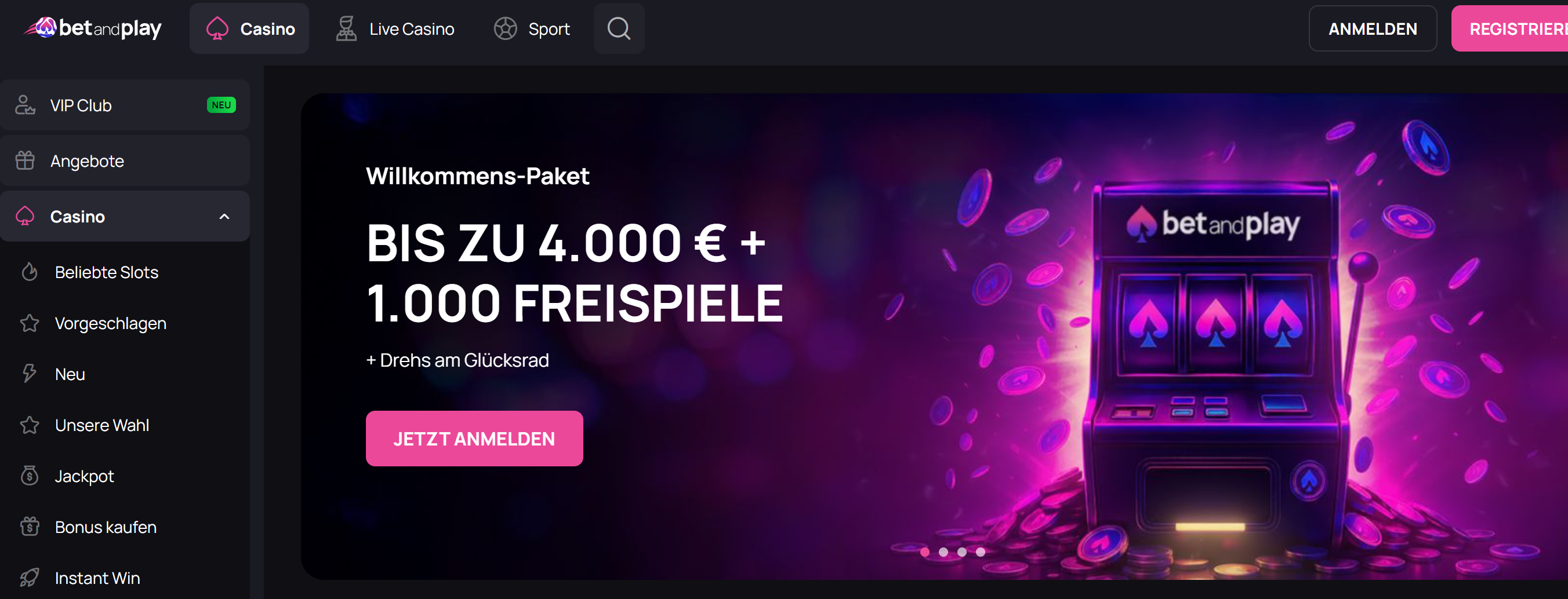 BetAndPlay Casino – Willkommenspaket bis 4.000 € + 1.000 Freispiele