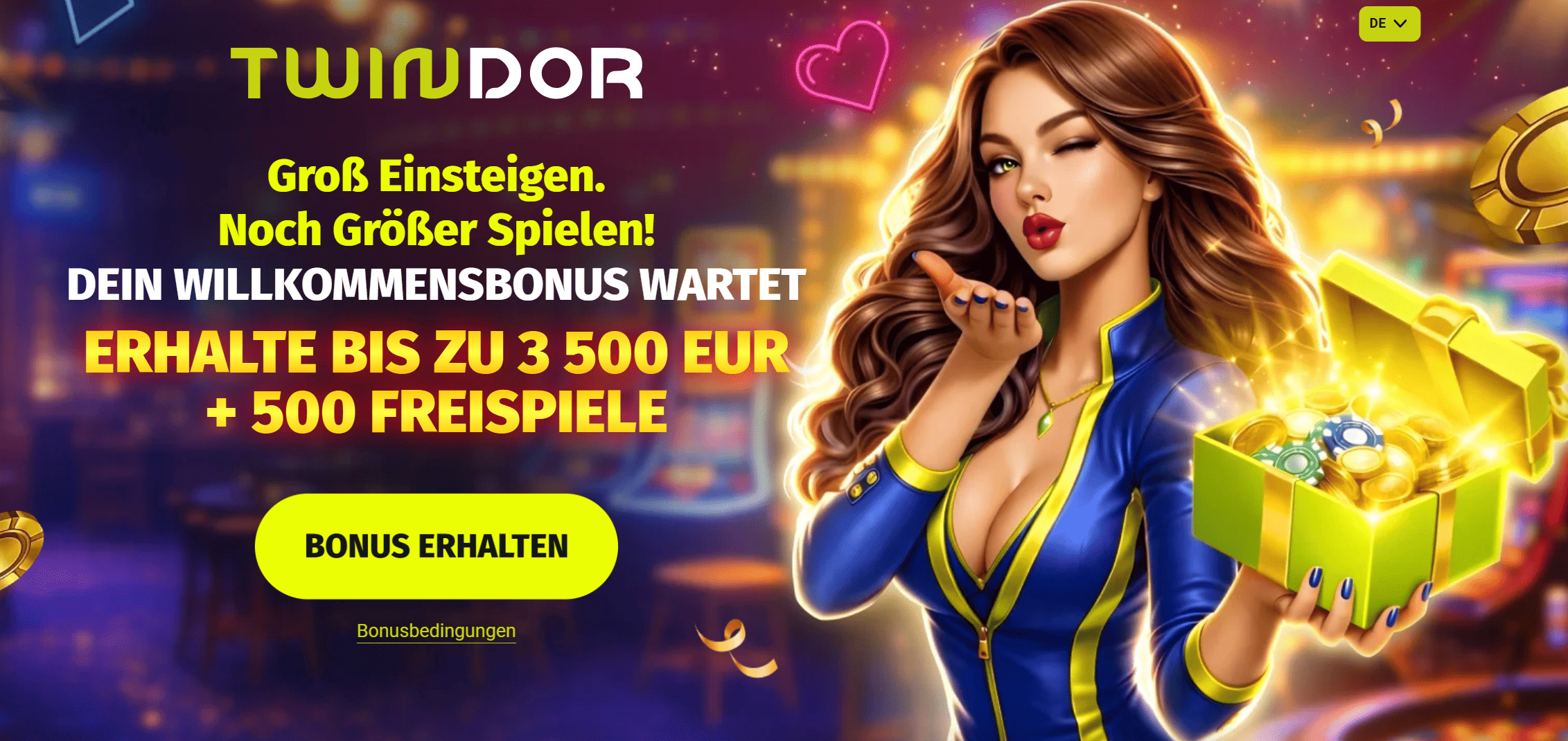 Twindor Casino – Willkommensbonus 525 % bis zu 3.500 € + 500 Freispiele